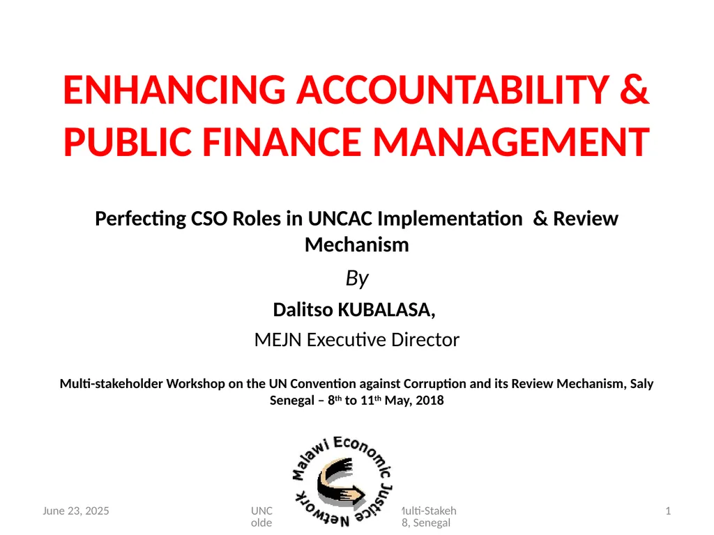 ENHANCING ACCOUNTABILITY & PUBLIC FINANCE - slide 1 of 20