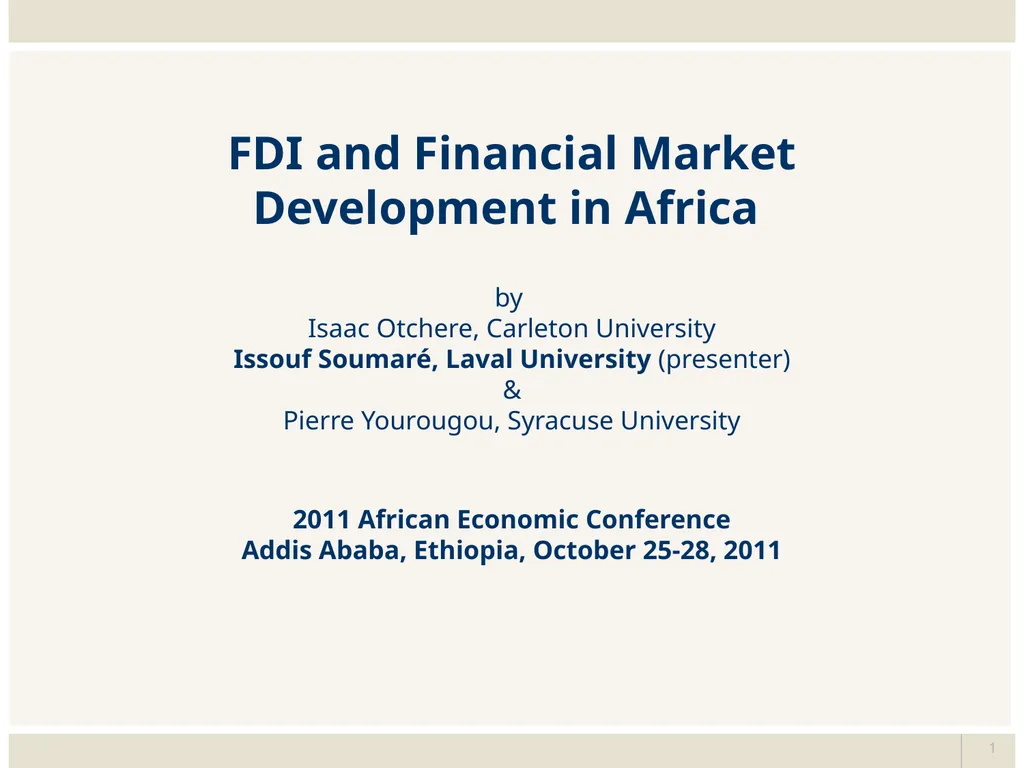 1 FDI and Financial Market Development in Africa