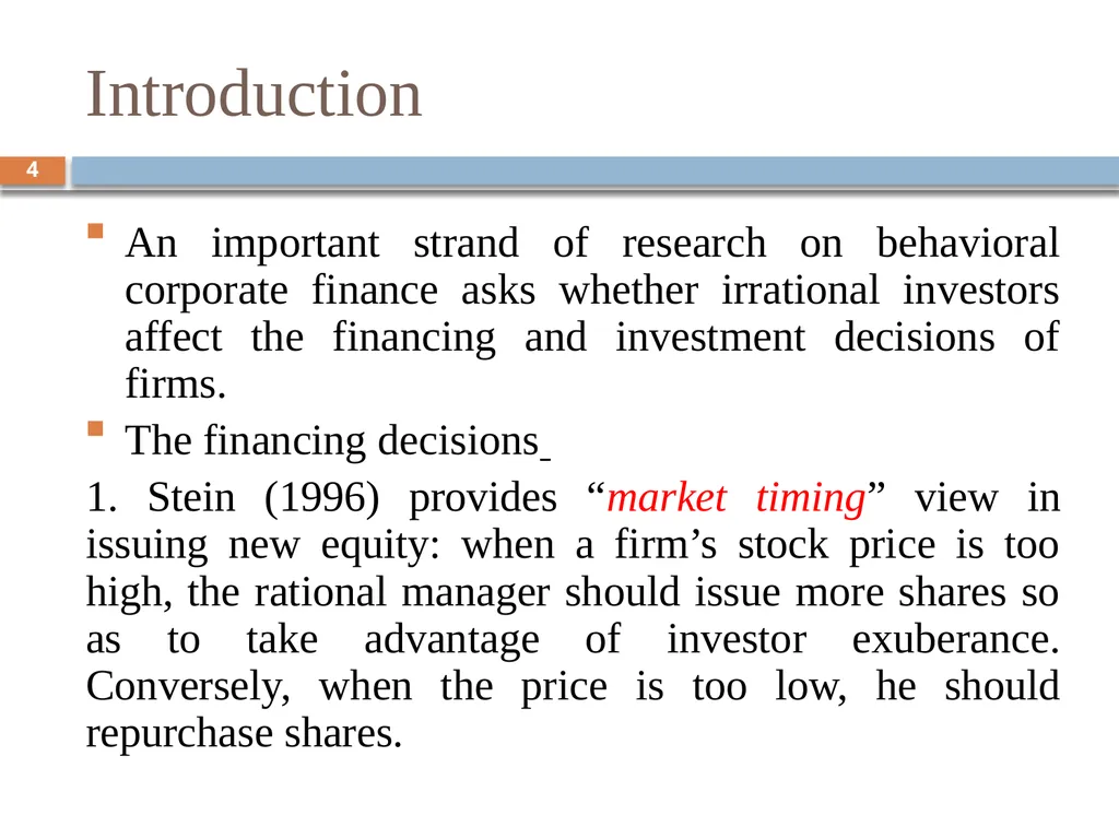Behavioral Corporate Finance － Models of - slide 4 of 38