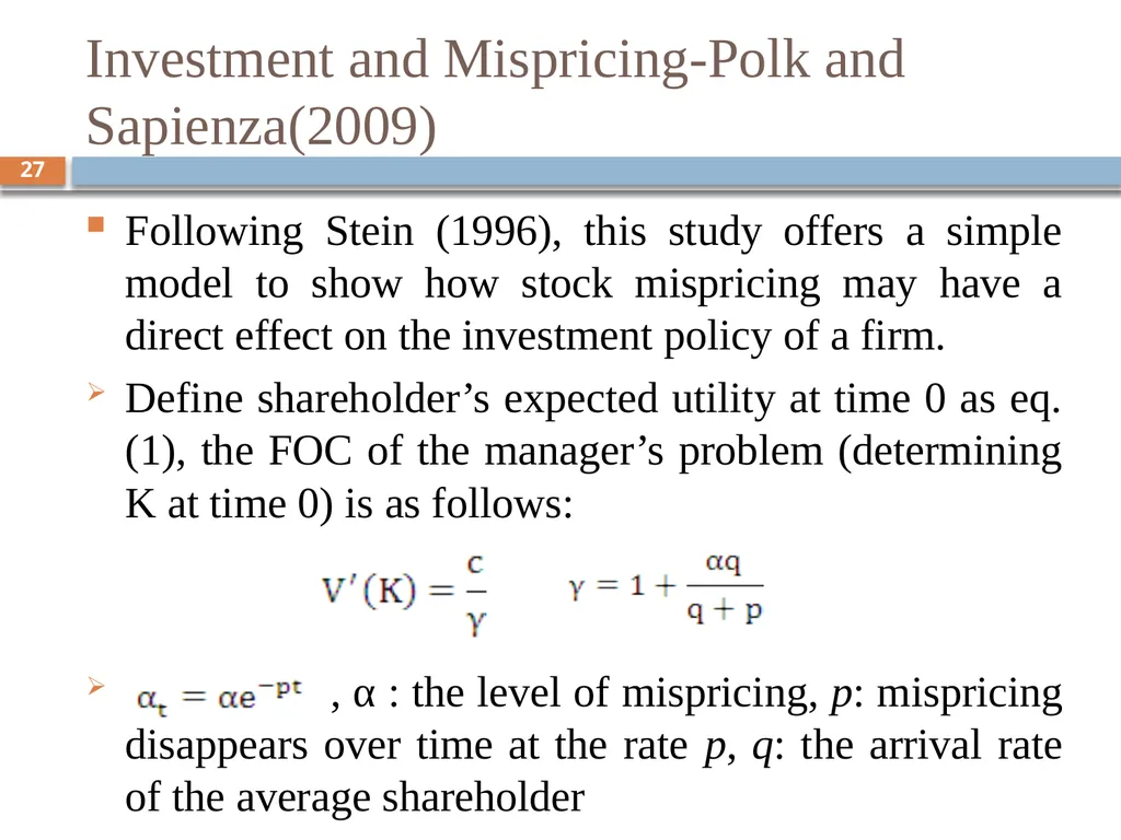 Behavioral Corporate Finance － Models of - slide 27 of 38