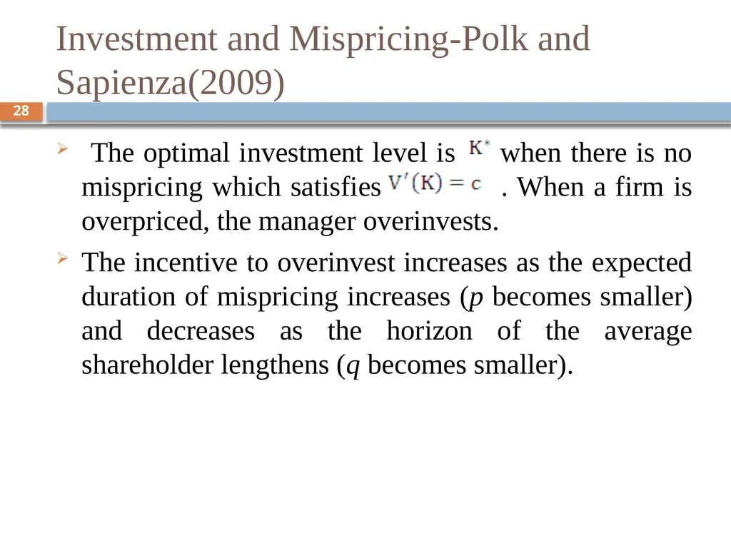 Behavioral Corporate Finance － Models of - slide 28 of 38