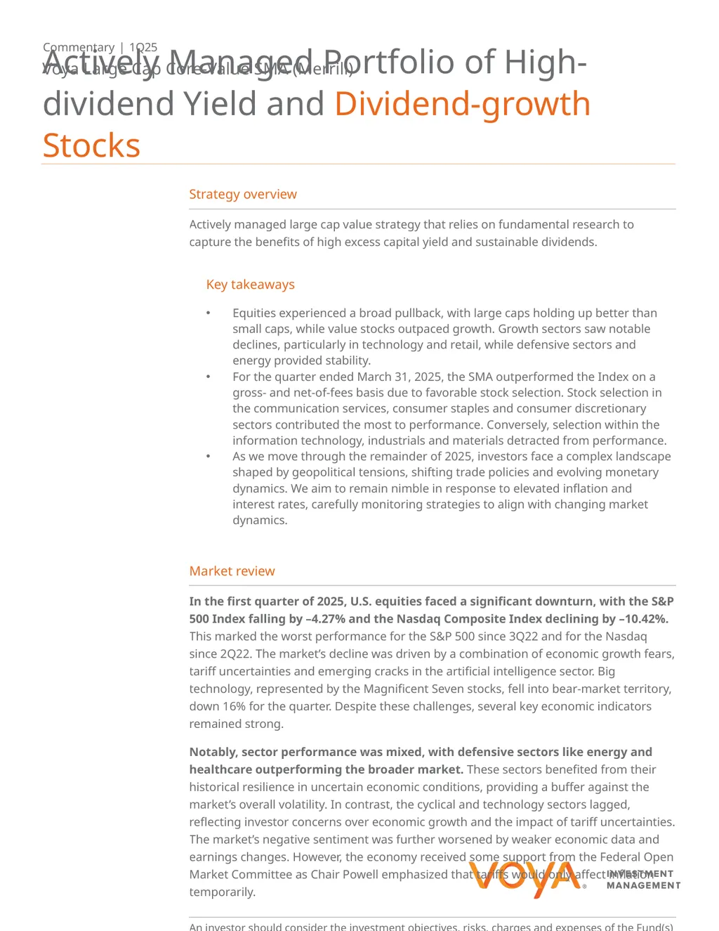 Commentary | 1Q25 Voya Large Cap Core-Value SMA - slide 1 of 3