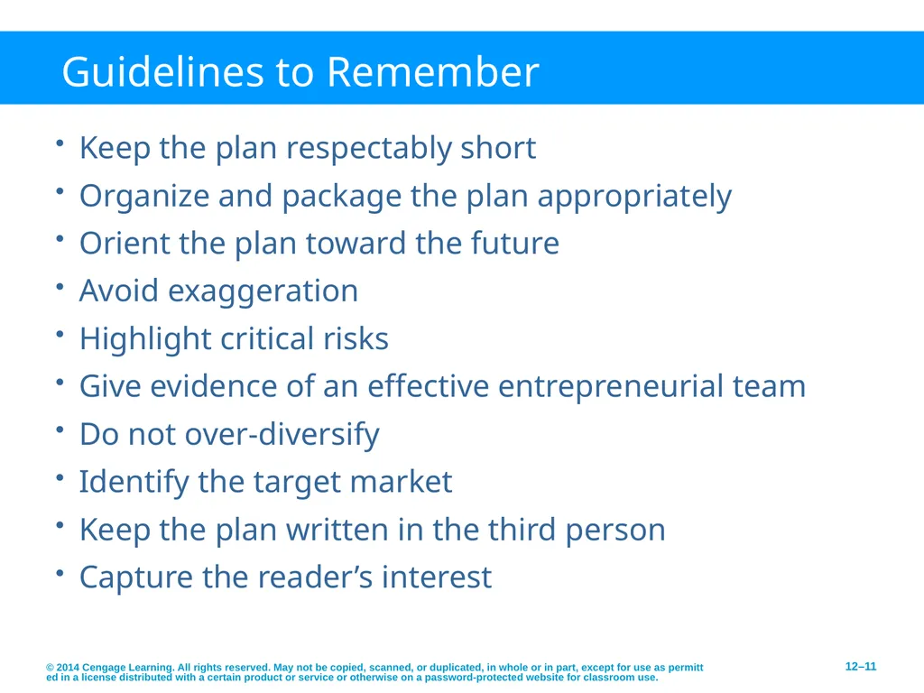 Developing an Effective Business Plan © 2014 - slide 11 of 26