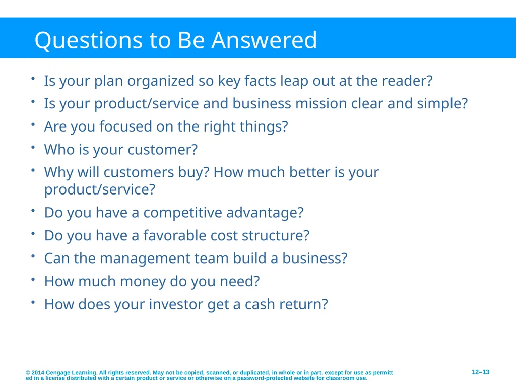 Developing an Effective Business Plan © 2014 - slide 13 of 26