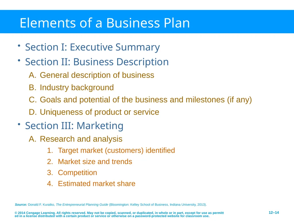 Developing an Effective Business Plan © 2014 - slide 14 of 26