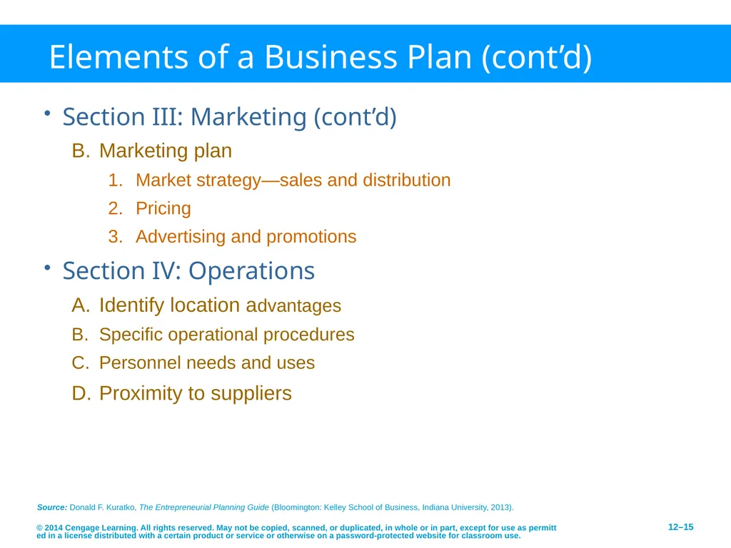 Developing an Effective Business Plan © 2014 - slide 15 of 26