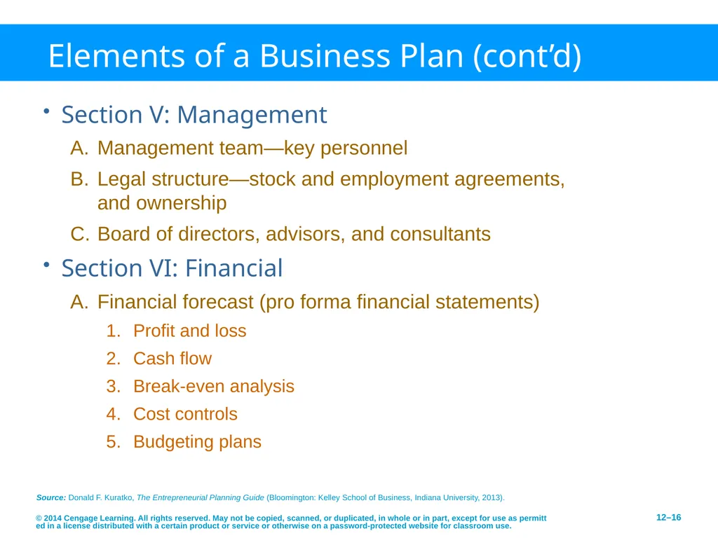 Developing an Effective Business Plan © 2014 - slide 16 of 26