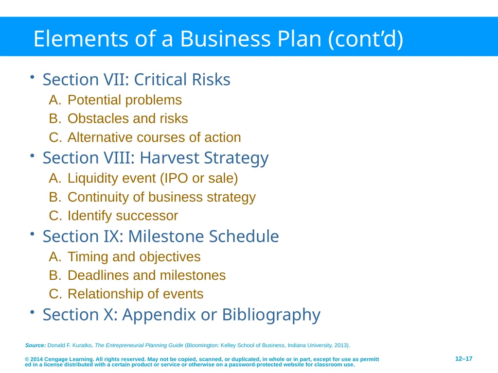 Developing an Effective Business Plan © 2014 - slide 17 of 26