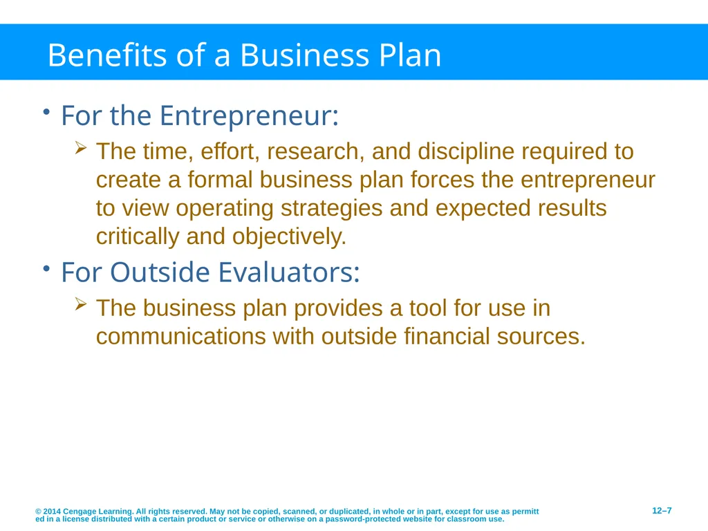 Developing an Effective Business Plan © 2014 - slide 7 of 26