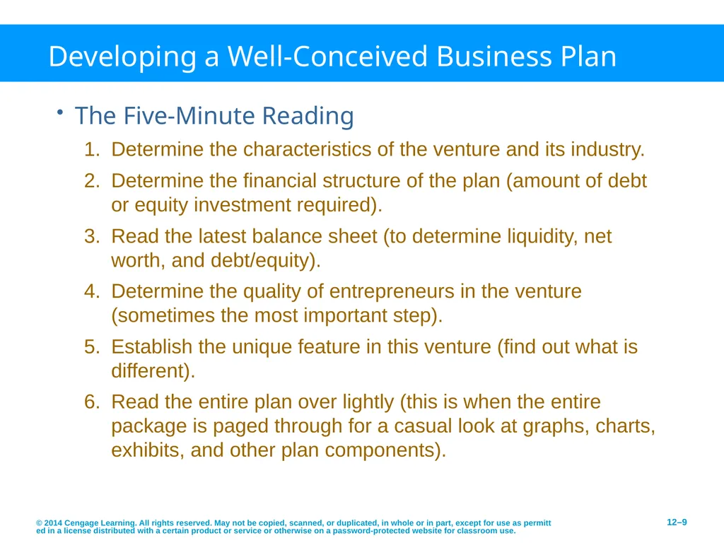Developing an Effective Business Plan © 2014 - slide 9 of 26