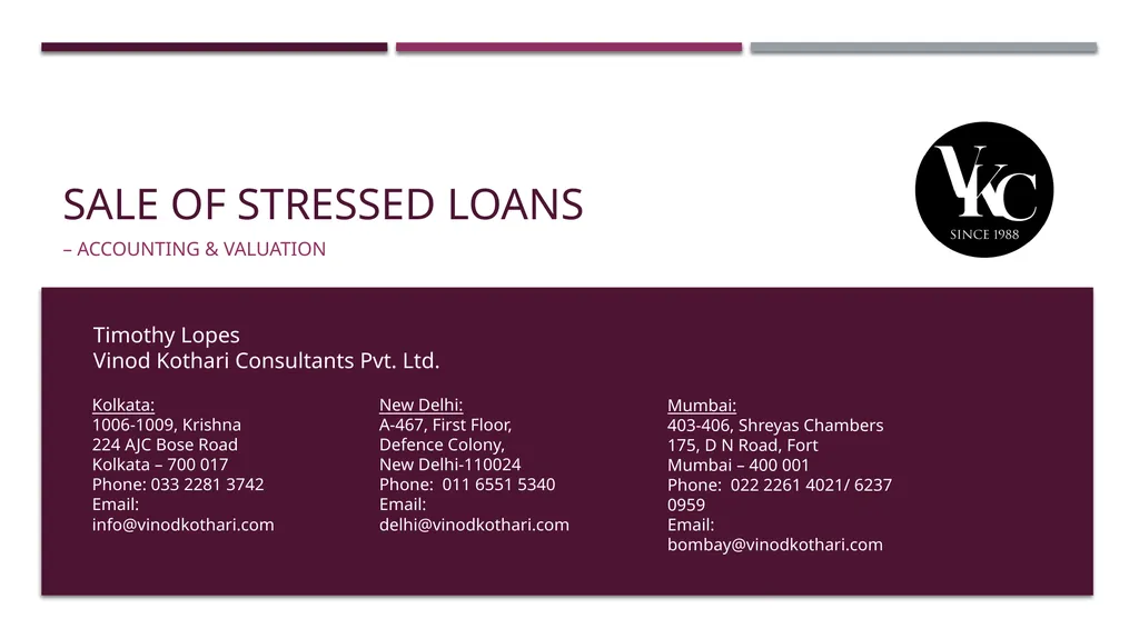 Sale of stressed loans – accounting & valuation - slide 1 of 17