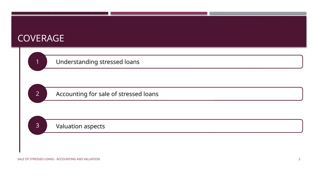 Sale of stressed loans – accounting & valuation - slide 2 of 17