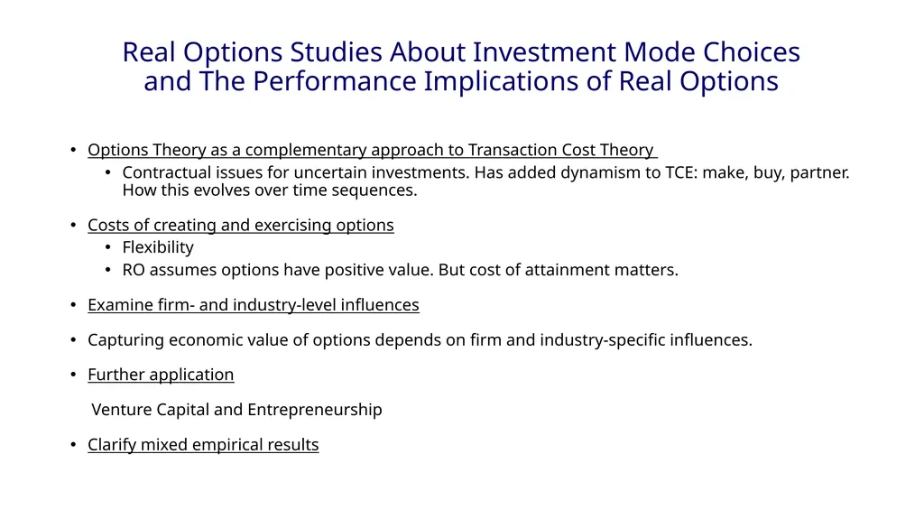 Real options: Taking stock and looking ahead Yong - slide 10 of 11