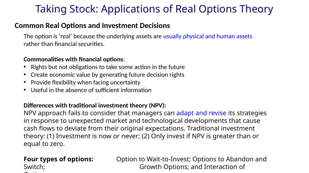 Real options: Taking stock and looking ahead Yong - slide 3 of 11