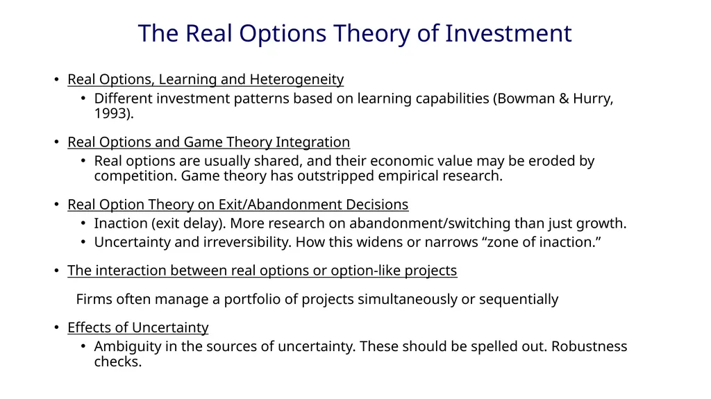 Real options: Taking stock and looking ahead Yong - slide 9 of 11