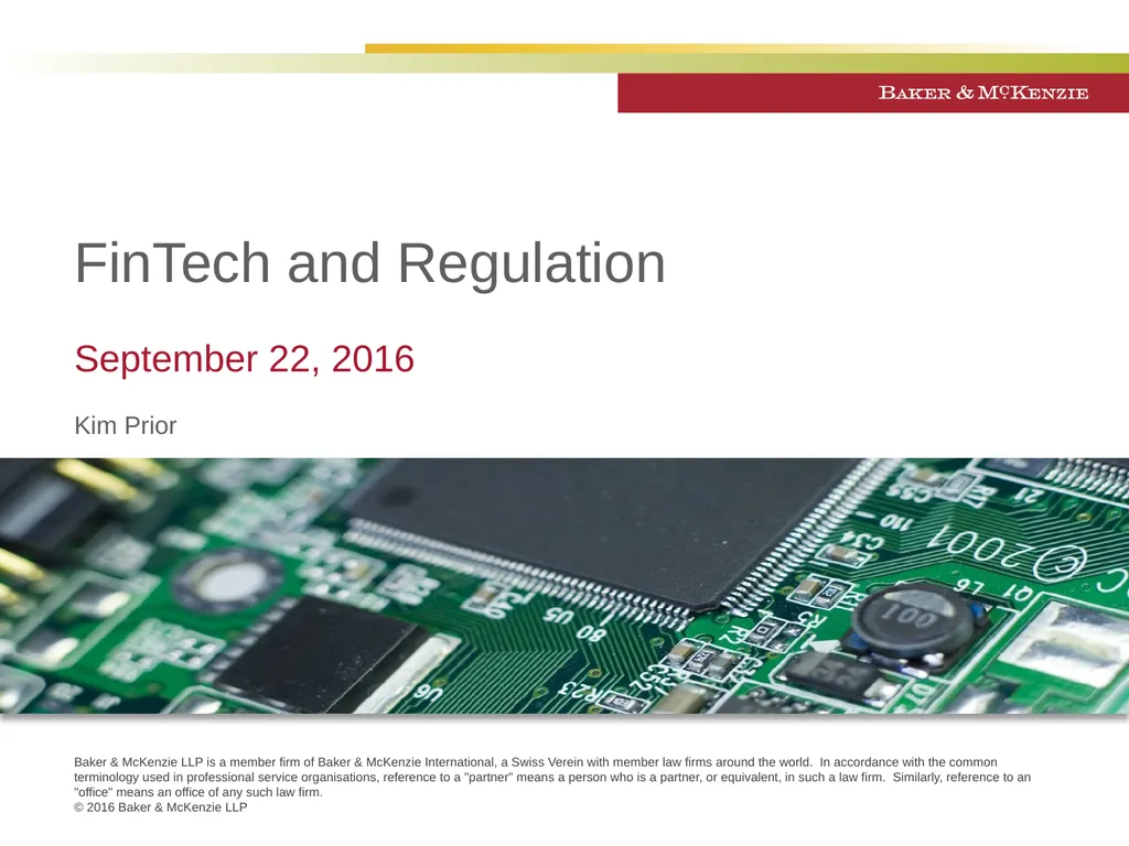 FinTech and Regulation September 22, 2016 Kim - slide 1 of 54