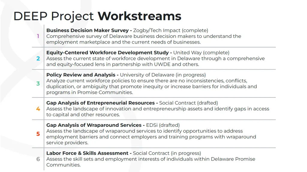Delaware’s Employment Equity Project will analyze - slide 2 of 10