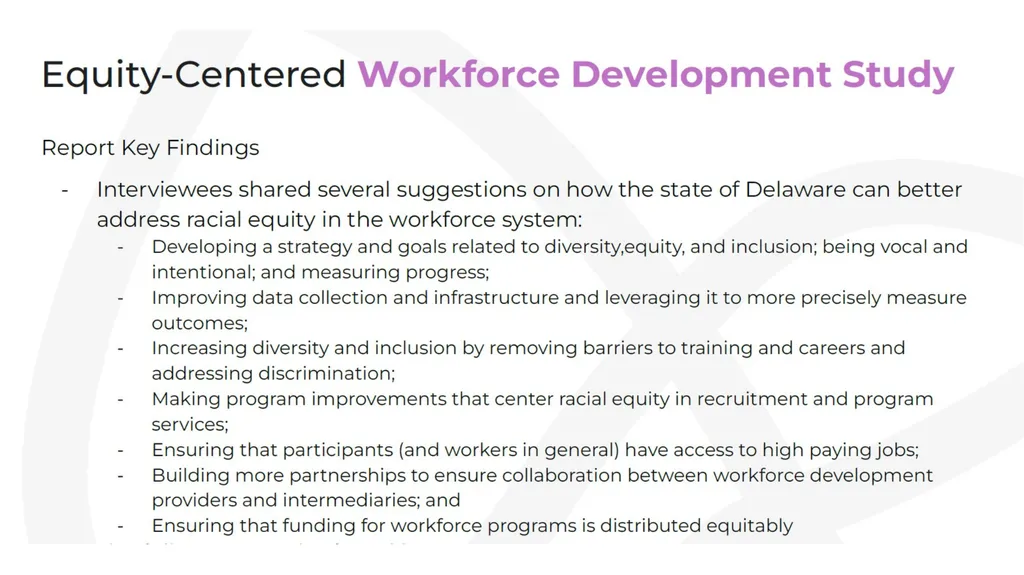 Delaware’s Employment Equity Project will analyze - slide 4 of 10