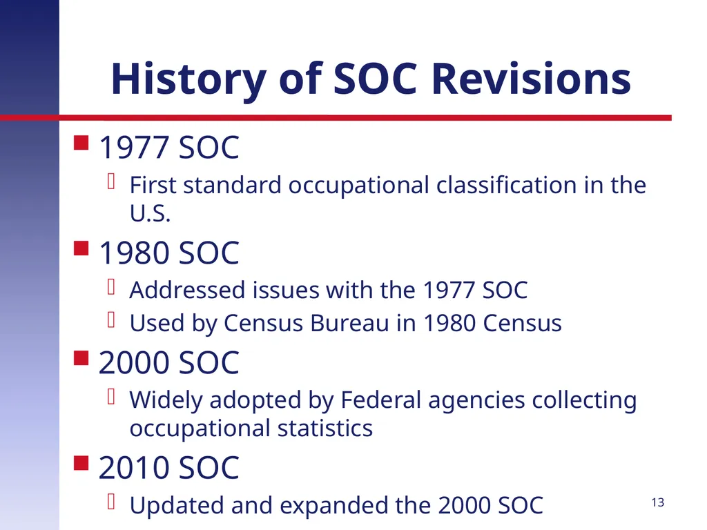 Revising the Standard Occupational Classification: - slide 13 of 40