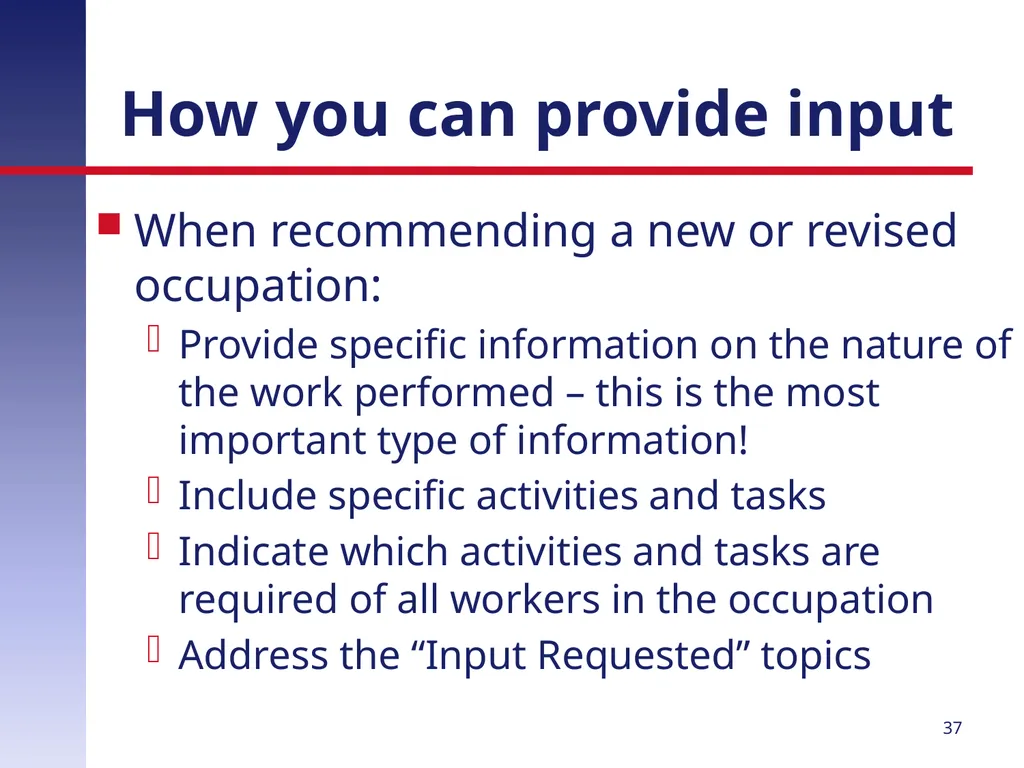 Revising the Standard Occupational Classification: - slide 37 of 40