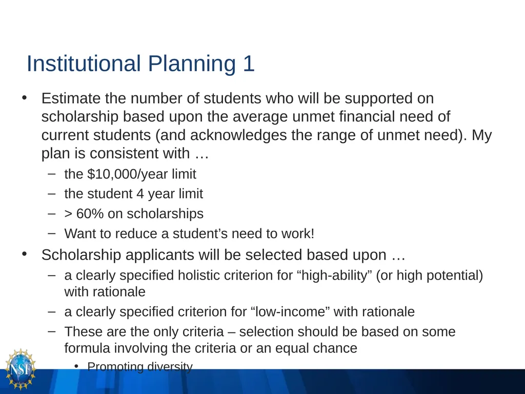 NSF S-STEM (17-527) PI Q&A Webinar -- You should - slide 7 of 14