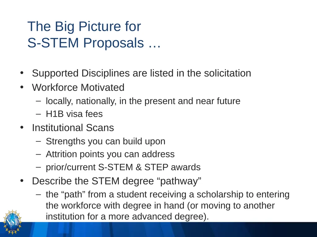 NSF S-STEM (17-527) PI Q&A Webinar -- You should - slide 3 of 14
