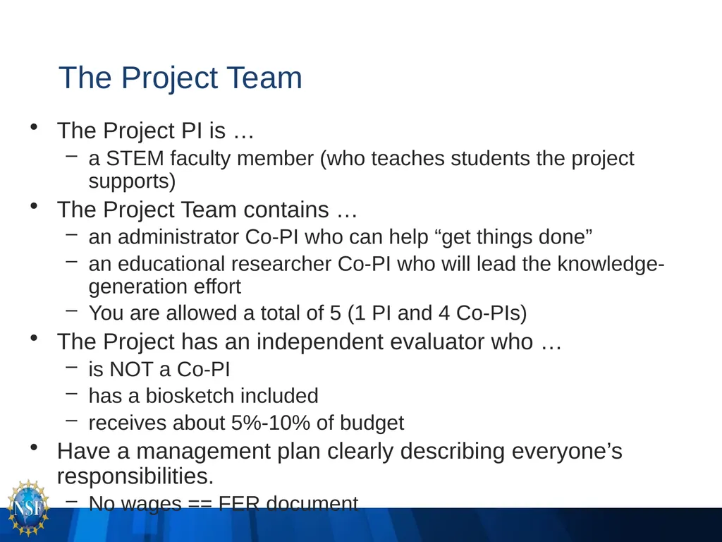 NSF S-STEM (17-527) PI Q&A Webinar -- You should - slide 6 of 14