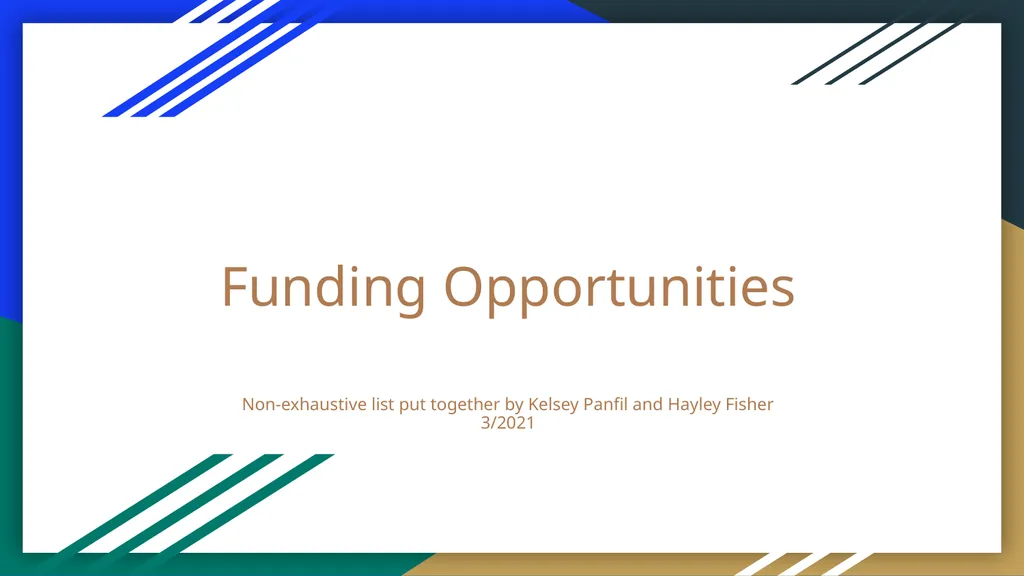 Funding Opportunities Non-exhaustive list put