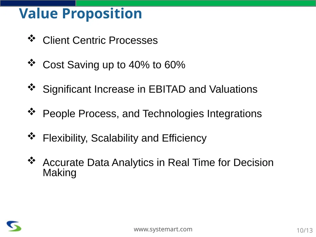 We Optimize You Capitalize SYSTEMART, LLC We - slide 10 of 13
