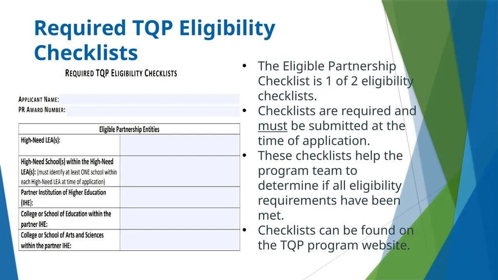Teacher Quality Partnership (TQP) Grant Program ​ - slide 17 of 97