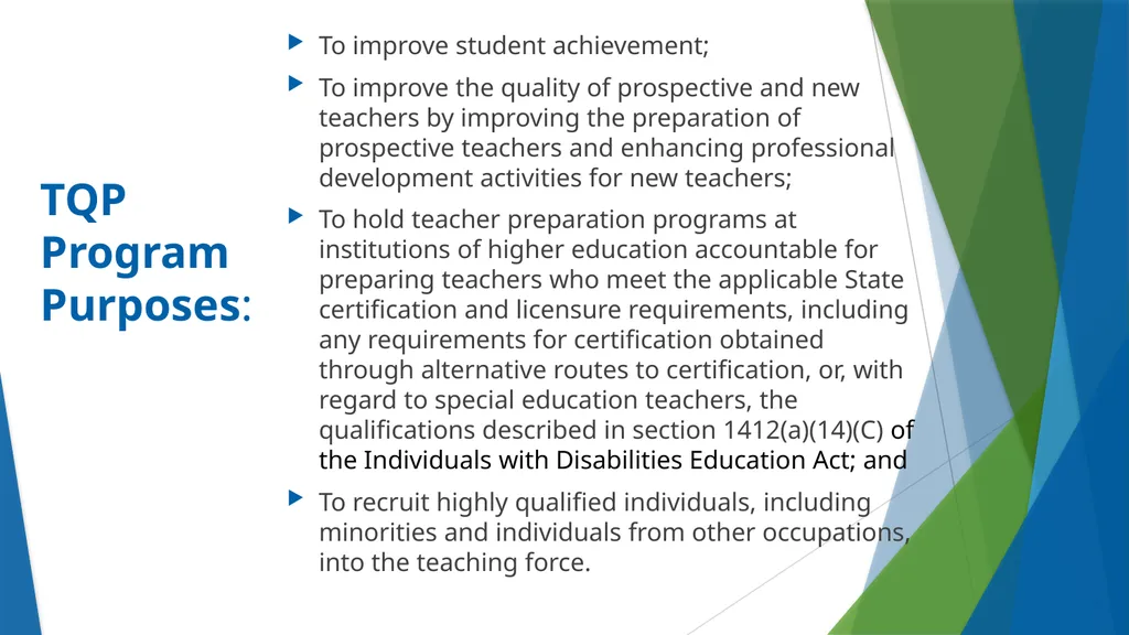 Teacher Quality Partnership (TQP) Grant Program ​ - slide 8 of 97