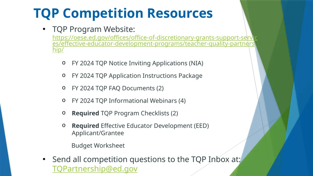 Teacher Quality Partnership (TQP) Grant Program ​ - slide 3 of 97
