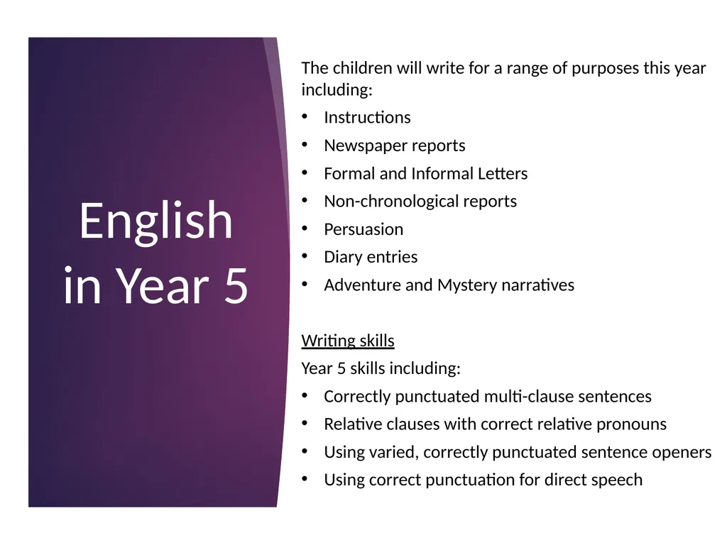 Upper Key Stage 2 Year 5 Curriculum Evening Year 5 - slide 10 of 24