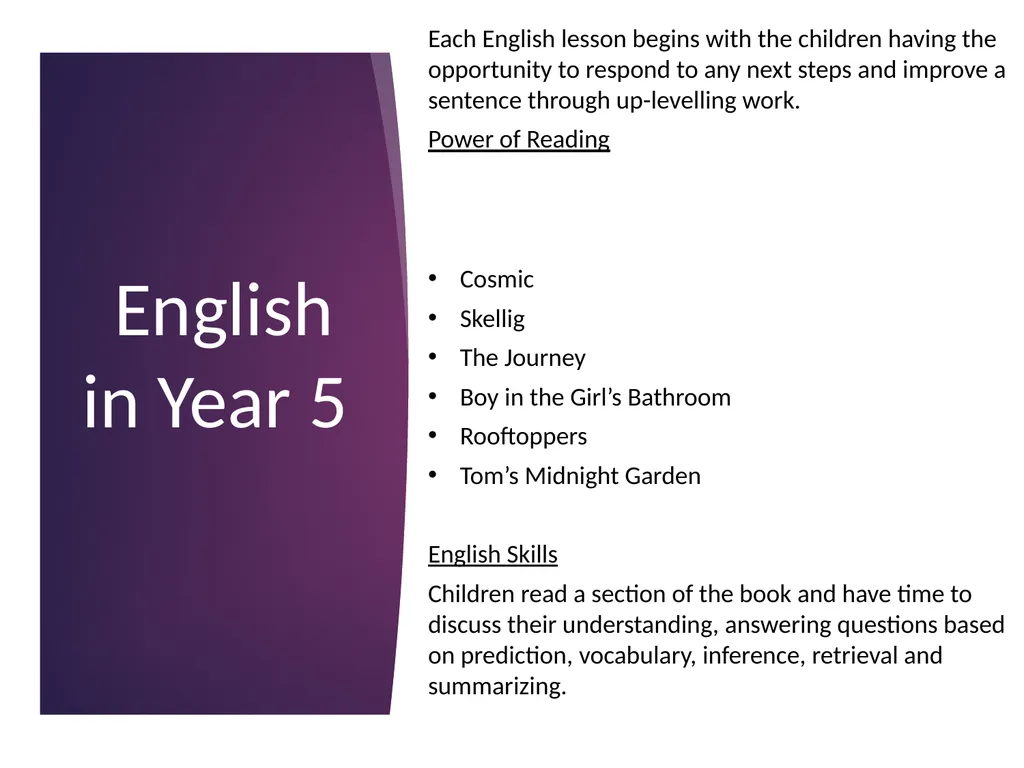 Upper Key Stage 2 Year 5 Curriculum Evening Year 5 - slide 9 of 24