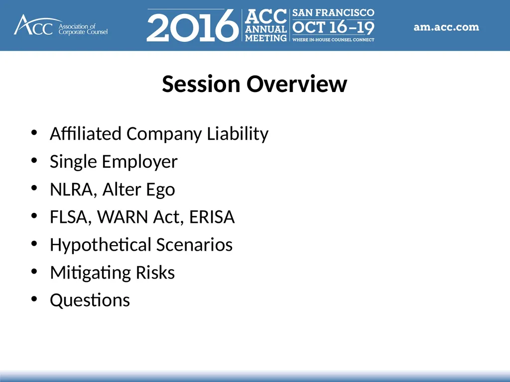 Session Overview Affiliated Company Liability - slide 1 of 28