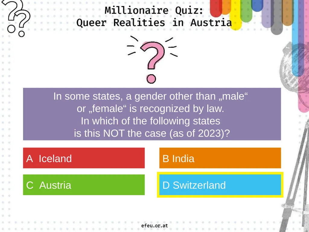A a big rainbow flag C a traffic light in - slide 6 of 45