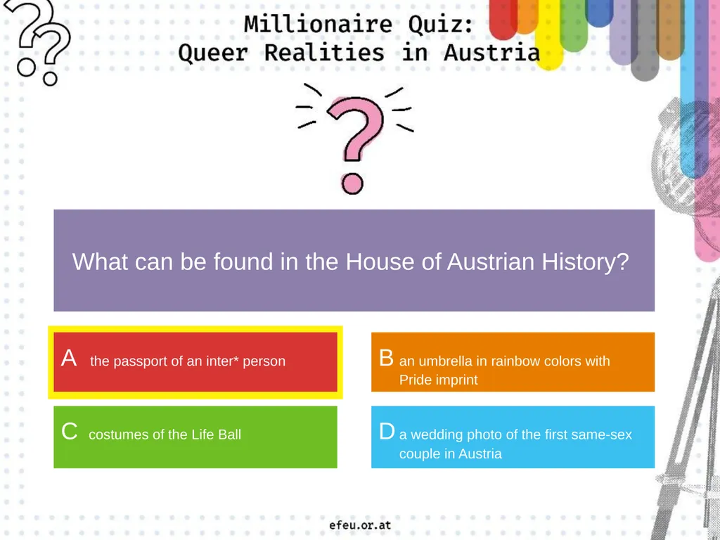 A a big rainbow flag C a traffic light in - slide 18 of 45