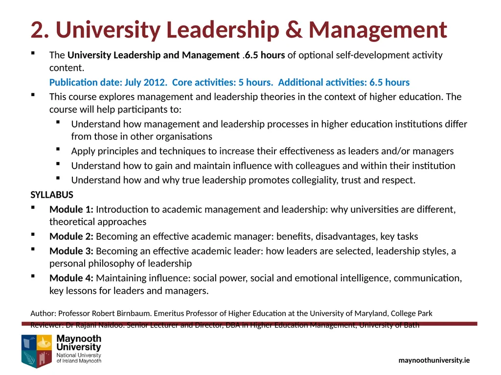 University Leadership & Management Maynooth - slide 4 of 11