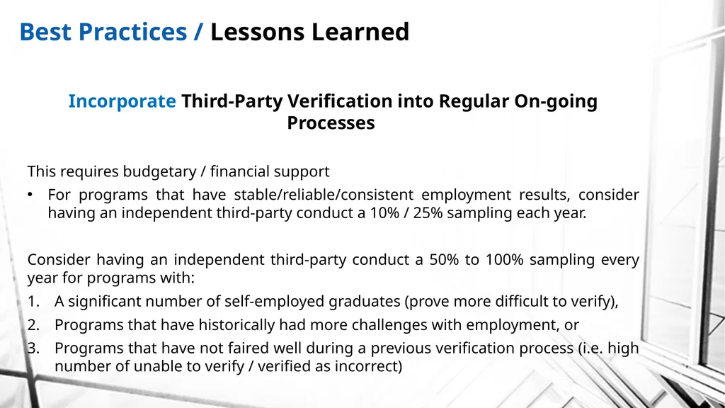 Best Practices: Independent Third-Party - slide 42 of 54