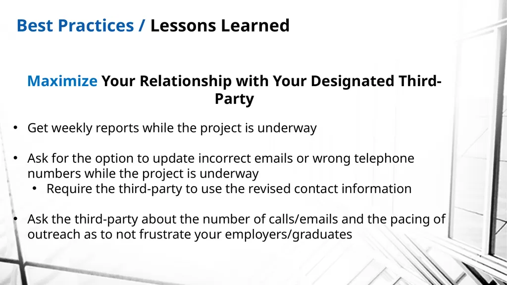 Best Practices: Independent Third-Party - slide 46 of 54