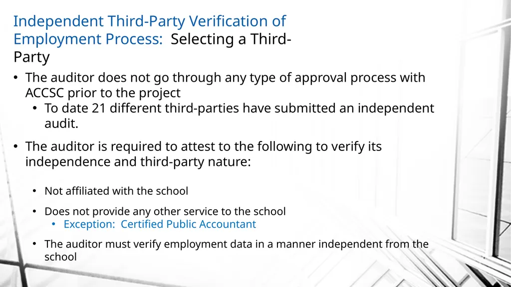 Best Practices: Independent Third-Party - slide 24 of 54