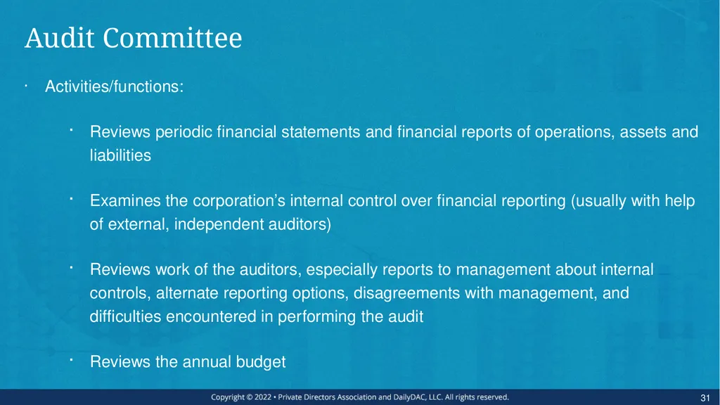 Bare Bone Board Basics - for the Private Company - slide 31 of 45