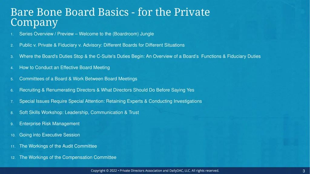 Bare Bone Board Basics - for the Private Company - slide 3 of 45