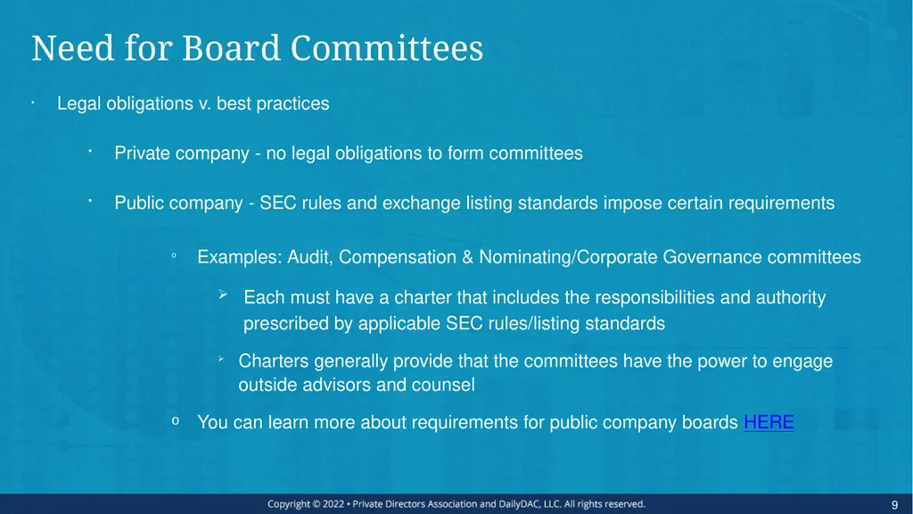 Bare Bone Board Basics - for the Private Company - slide 9 of 45
