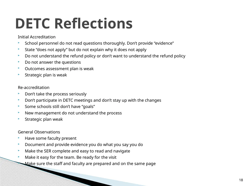 Navigating DETC Accreditation DETC's Fall Workshop - slide 18 of 19