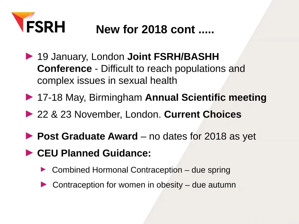 FSRH update WOS RT meeting December 5th 2017 - slide 15 of 18