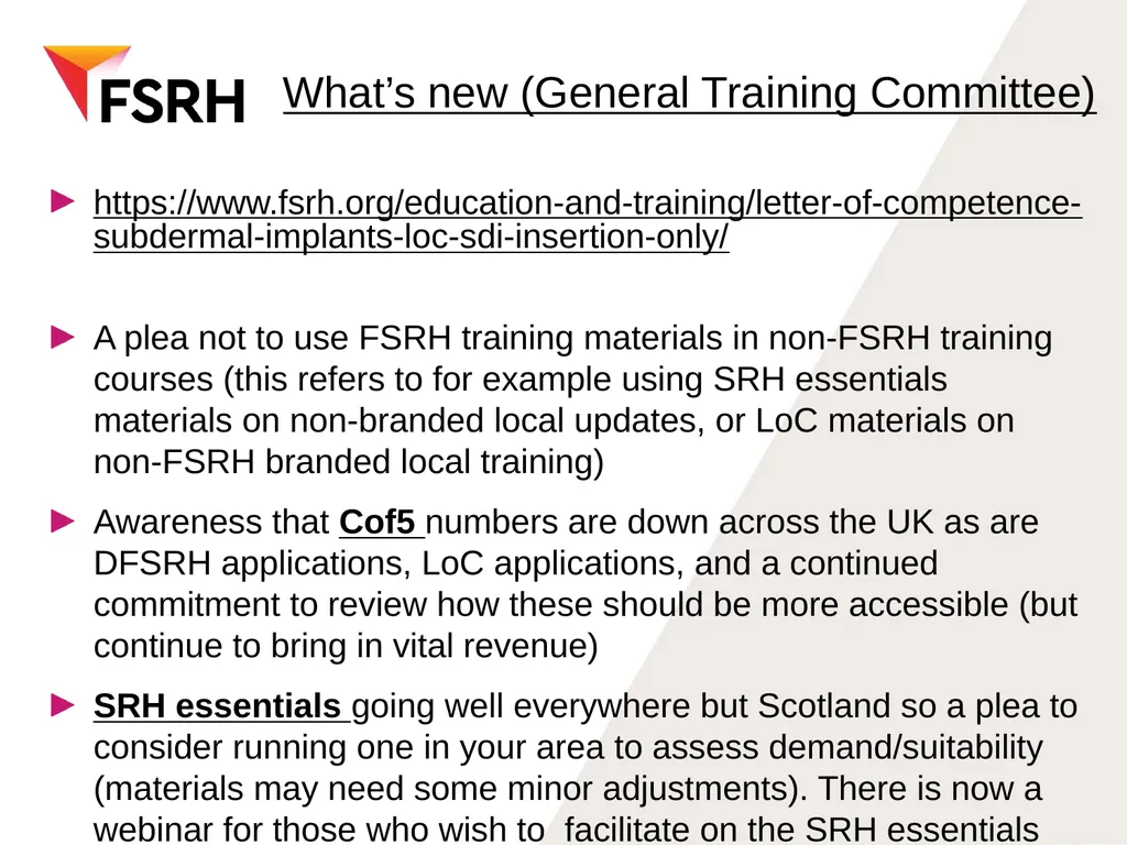 FSRH update WOS RT meeting December 5th 2017 - slide 12 of 18