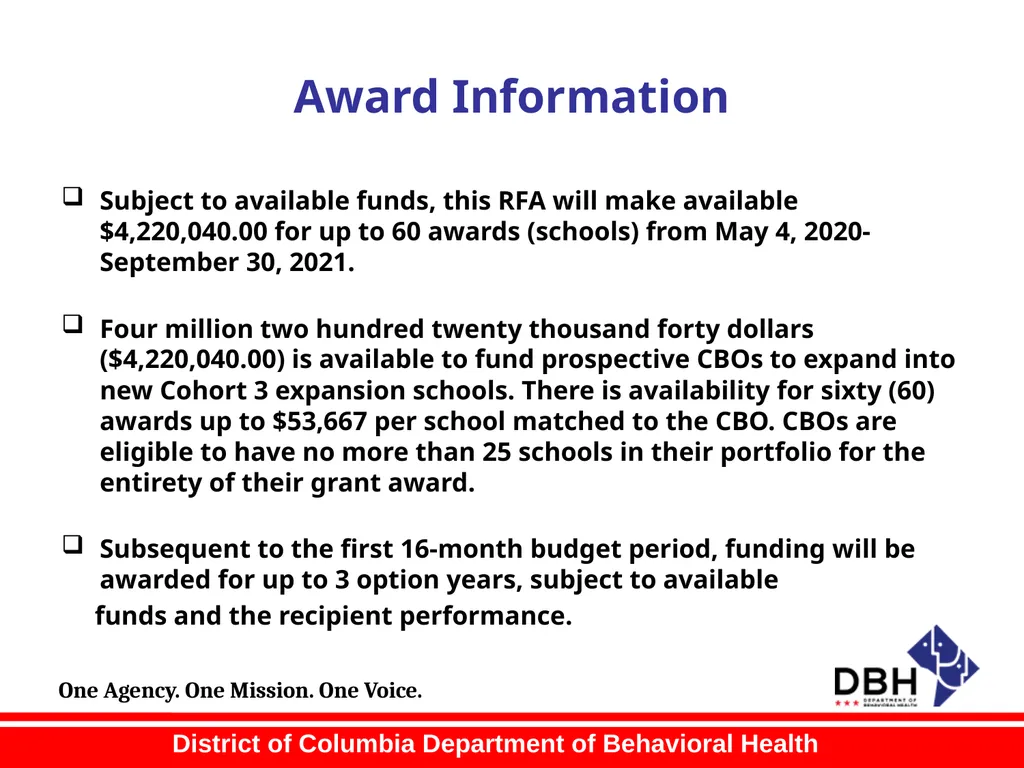 RFA Title: School-Based Behavioral Health Services - slide 10 of 41