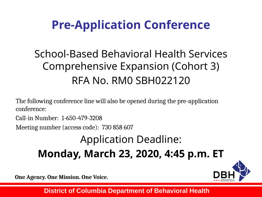 RFA Title: School-Based Behavioral Health Services - slide 2 of 41