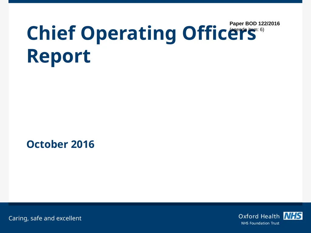 Chief Operating Officers Report October 2016 Paper